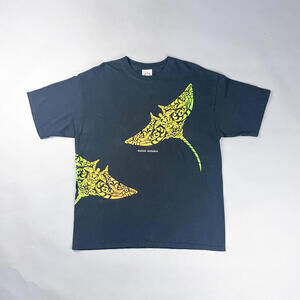 Vintage Graphic T-Shirt, Men's Black Short Sleeve Tee with Stingray Design